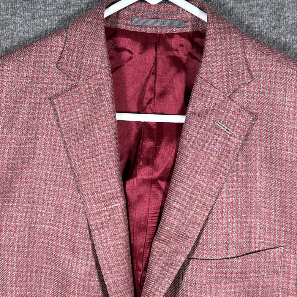 Loro Piana Sport Coat Blazer Mens 41R Red Houndstooth Summertime Wool Silk Linen